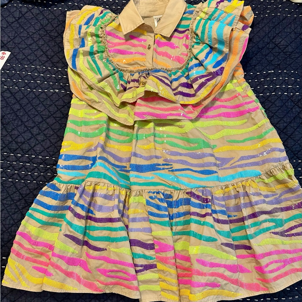 QUEEN OF SPARKLES Multicolor Zebra Print Dress. New without tags.